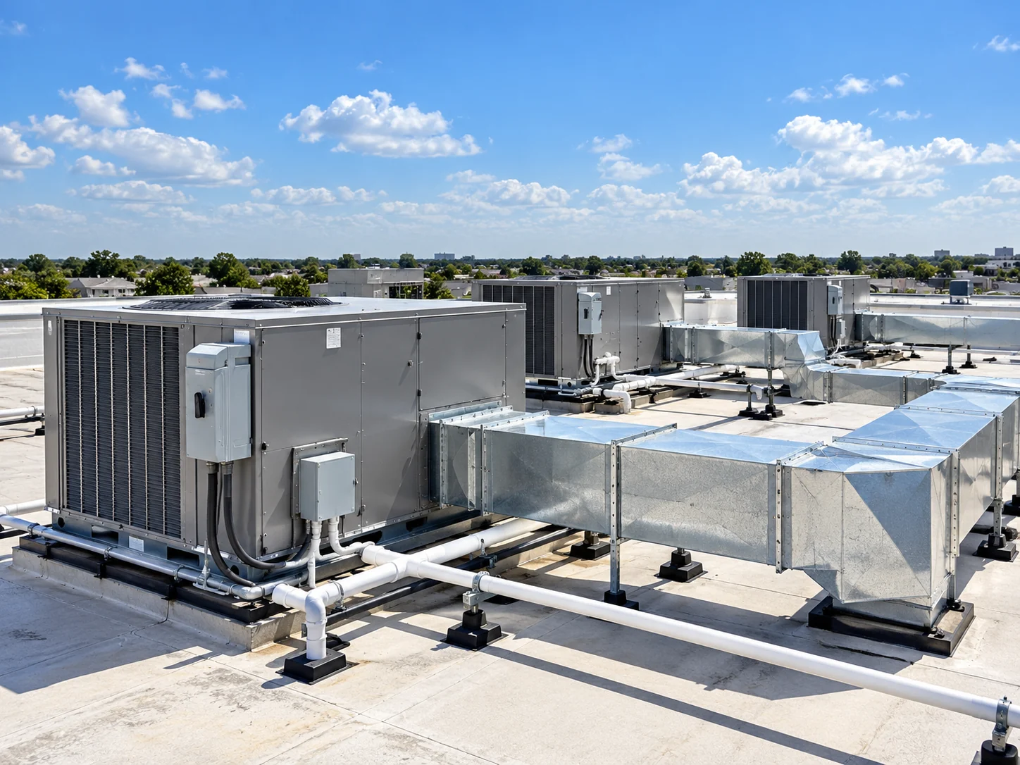 Illustrative AI-generated commercial rooftop HVAC installation