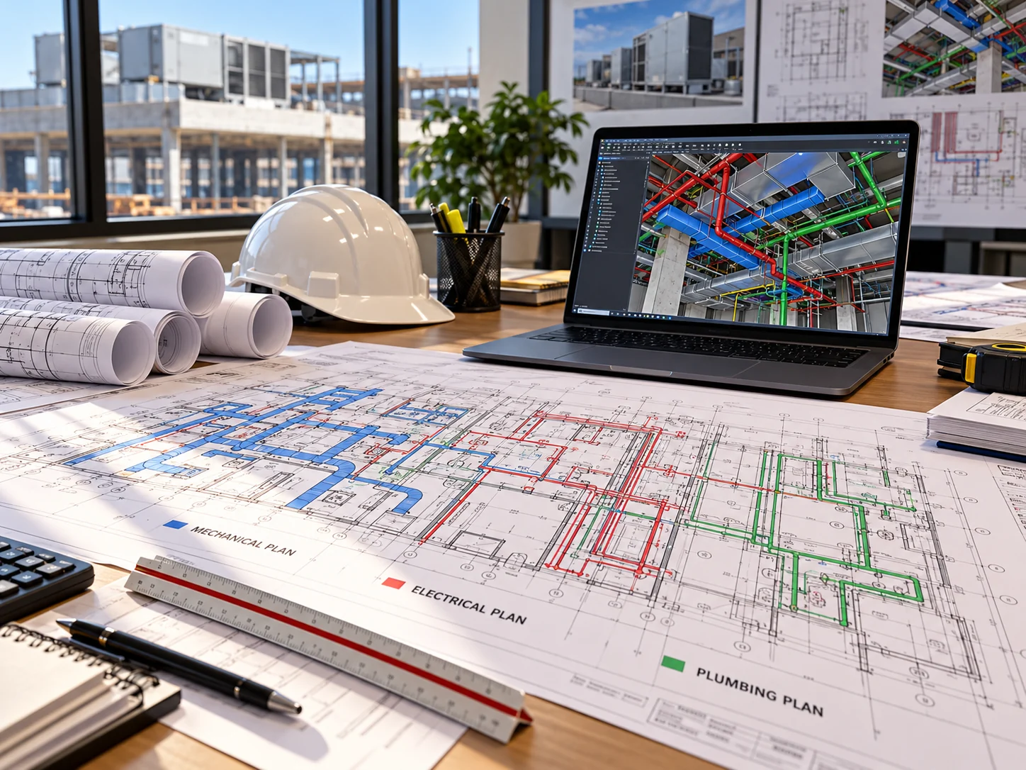 Illustrative AI-generated MEP design drawings and BIM model